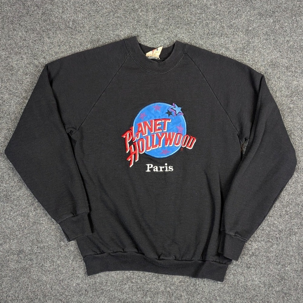 Vintage Planet Hollywood Paris Sweatshirt Black Embroidered Logo Mens Medium